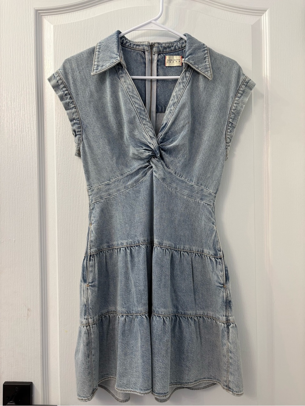 Alice + Olivia Light Blue Denim Twist-Front Mini Dress